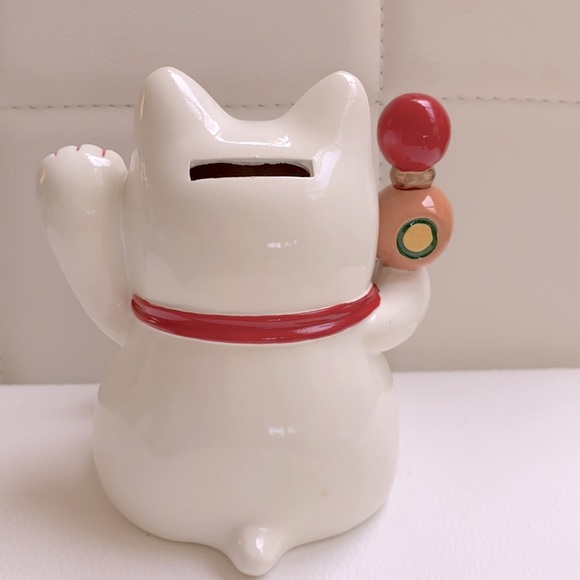 Porcelain Good Luck Cat Coin Bank - Picture 3 of 6